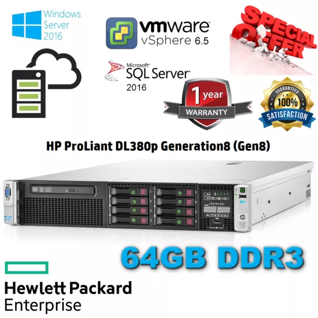 HP Proliant DL380p Gen8 2x E5-2650 v2 3.40GHz 64GB DDR3 P420i/1GB 2X120GB SSD