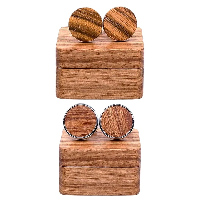 ethersell88 rustikale runde Manschettenknöpfe aus Holz mit Organizer-Box zum Jubiläum