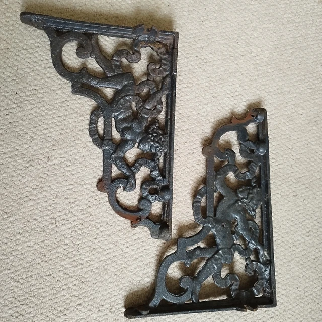 Antique 1896 Victorian cast iron Cherub Shelf Cistern Brackets -Coalbrookdale??
