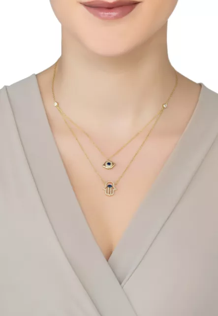 Hamsa Hand And Evil Eye Layered Necklace Gold 2