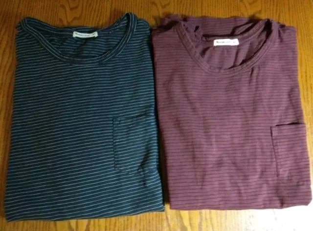 Marine Layer Shirt Lot Of 2 Striped Navy Wine Pocket T-Shirts Crew-Neck Men M/L