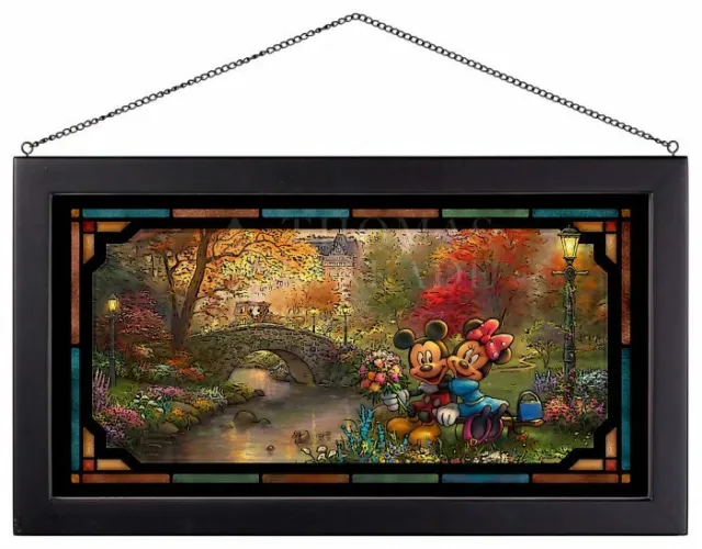 Thomas Kinkade Mickey & Minnie Sweetheart Central Park 13″ x 23″Framed Glass Art