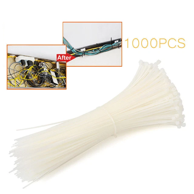 1000pcs 8" White Network Cable Cord Wire Ties Strap Zip Fasten Wrap Nylon Kit