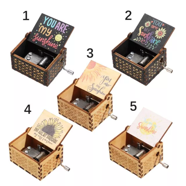 Wooden Hand-Cranked Musical Boxes Black Engraved You are My Sunshine Music Box 3