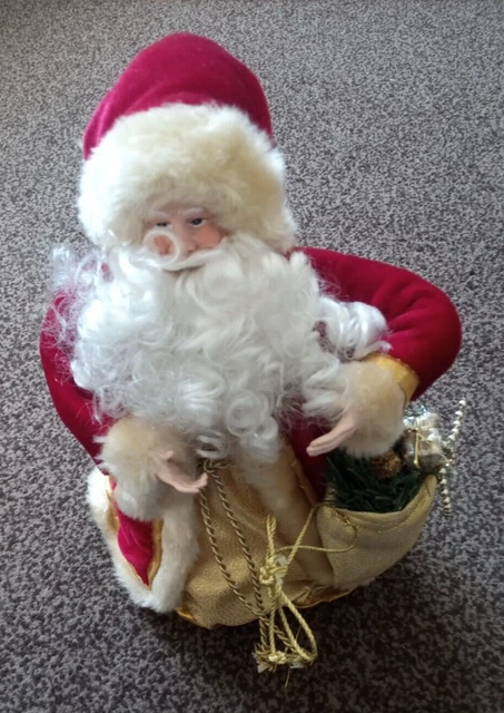 10" vintage style Father Christmas Santa Tree Topper Ornament Gold & Burgundy