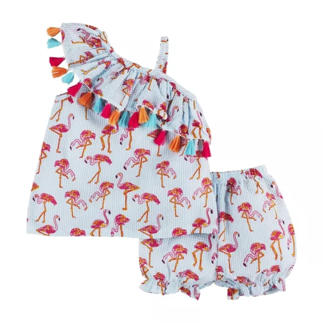 Mud Pie Baby Girl  Two Piece Flamingo Short Set Size 12-18 Month NEW