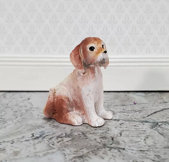 Dollhouse Puppy Dog Brown & White Mixed Breed Mutt 1:12 Scale Miniature Pet