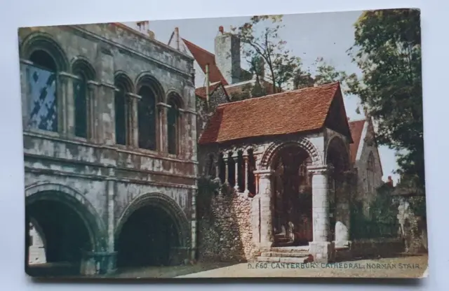 Unposted Photochrom Celesque Postcard - Canterbury Cathedral Norman Stair  (b)