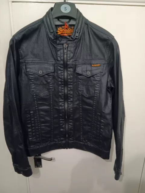 SUPERDRY MENS JACKET Small Blue Denim Trucker Biker Utility Jeans