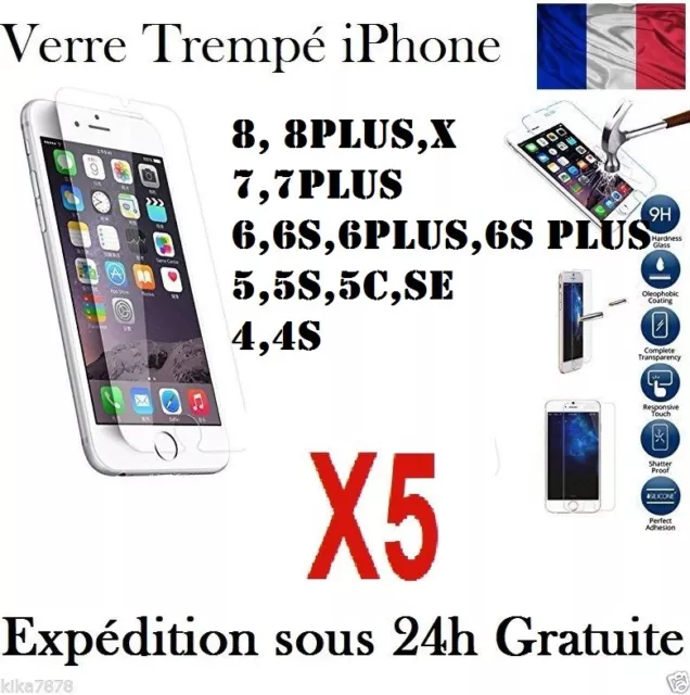 iPhone 8/7/6/6S/PLUS/4/5/SE Vitre protection VERRE trempé Film protecteur écran