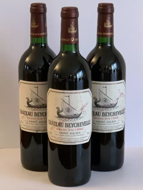 3x Château Beychevelle 1996 Grand Cru Saint-Julien Wine Bouteille Vin Excellent