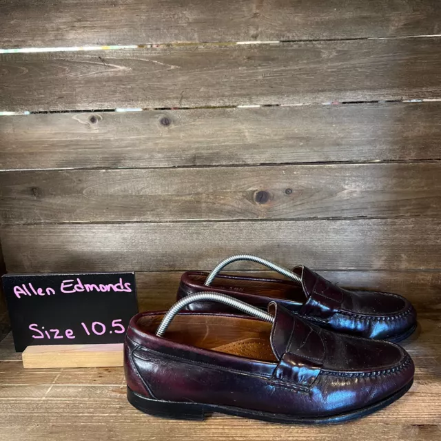 Mens Allen Edmonds Walden Burgundy Leather Penny Loafers Dress Shoes Size 10.5 D