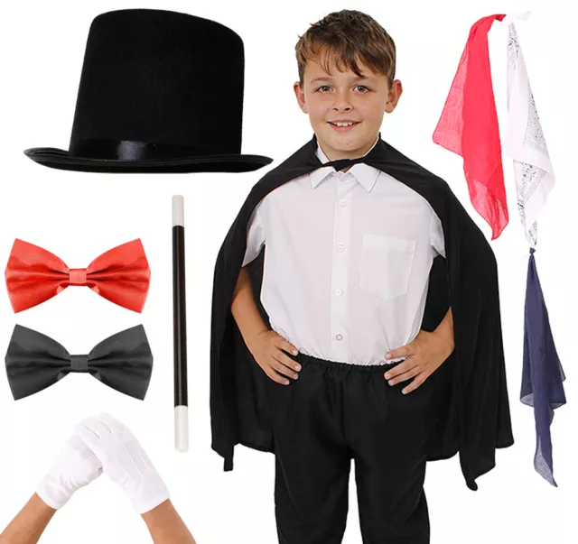 Child's Magician Fancy Dress Costume Hat Bow Tie Cape Magician Outfit Magic Lot