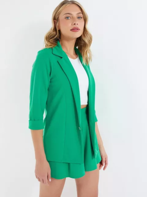 Quiz Crepe Blazer Green 3/4 Sleeve Size UK 16 BNWT rrp £26.99 Smart Casual