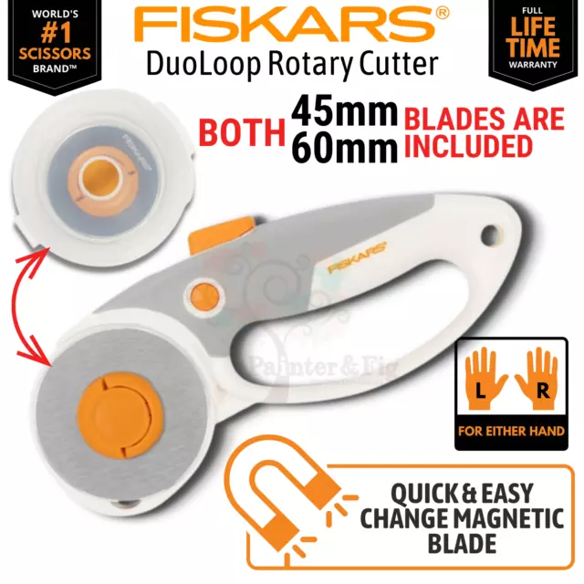 Fiskars 45mm & 60mm Genuine Rotary Cutter, Easy Blade Change DuoLoop, Titanium