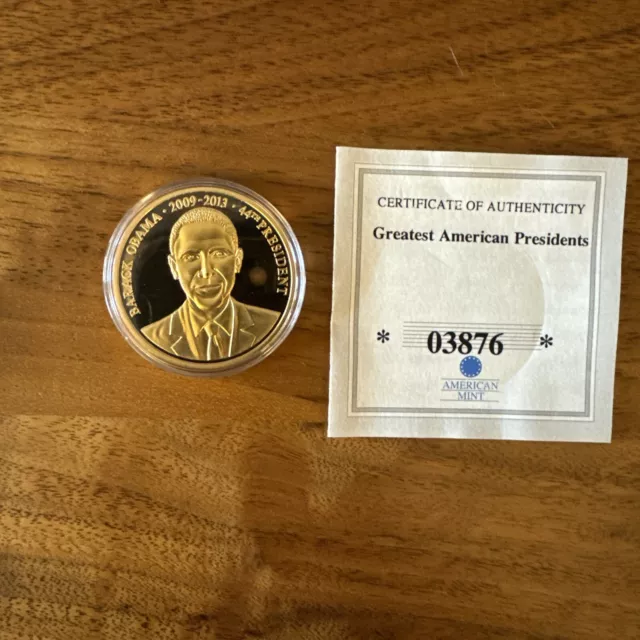 American Mint Greatest American Presidents Barack Obama Coin Layered 24k COA