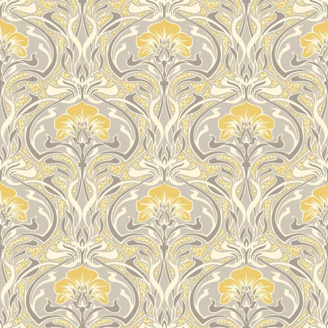 Archives Flora Nouveau Wallpaper Yellow - Crown M1195 Retro Floral New