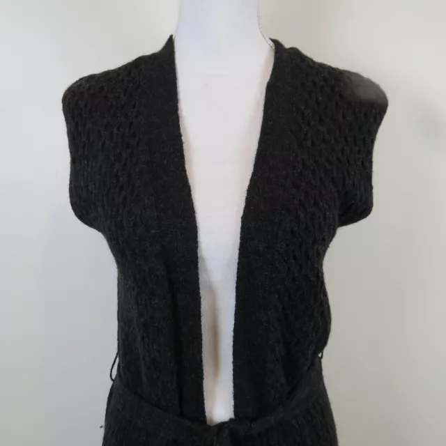 DESIGN HISTORY Womens XS Gray Sweater Vest Open Front Belt Sleeveless Top P36 2