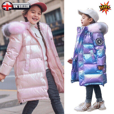 NEW Kids Girls Winter Coat Hooded Parka Jacket Faux Fur Boys School Warm Outwear