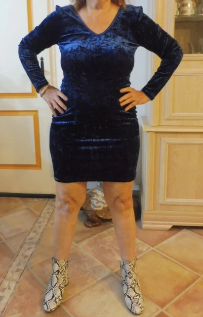 Robe MOSCHINO Taille 44 - Bleu Marine, Motifs Pop Art Et Rubans Satin - 100% Viscose - Occasion Parfait état