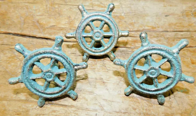 6 Cast Iron NAUTICAL SHIPSWHEEL Style Drawer Pull, Handle Door Handles Beach