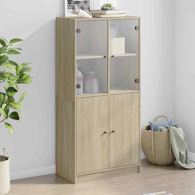 Credenza Con Ante Bianca - Mobile Alto Acciaio, 68,5x38,5x123,5 Cm, 6 Scomparti
