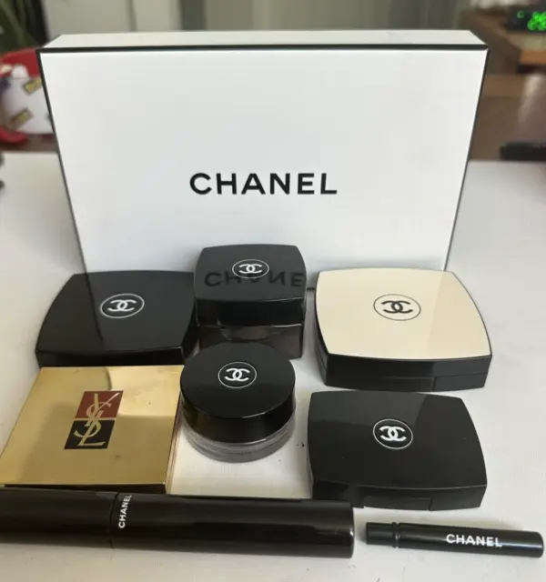Lot of 8 High End Makeup Compacts + /7 Chanel + 1 YSL  Eyeshadow Bronzer + Box