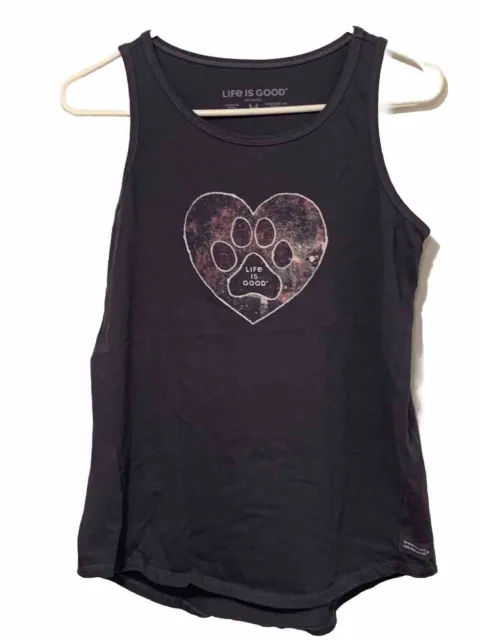 Life is Good Crusher Crusher Tank Tee Blue  Medium. 💜 Paw Print EUC