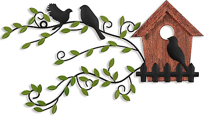 WGFKVAS Metal Birds Leaf Wall Decor, Birdhouse Vine Olive Branch Leaf Wall Art,