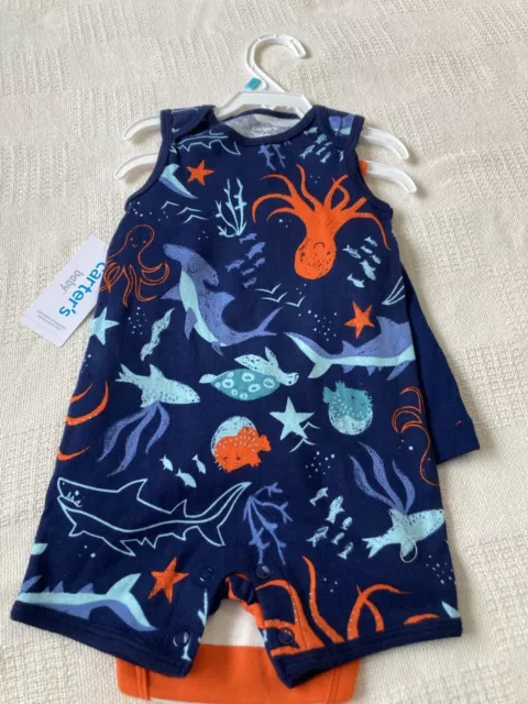 Carters baby boy 3 piece ocean knit short outfit size 6M NWT