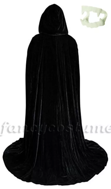 Adult Velvet Hooded Cloak Cape Extra Long Black Deluxe Halloween Vampire Costume