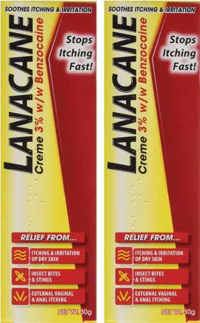 Lanacane Medicated Cream Tube 30g Tube - Relief from Irritation Bites Stings X 2