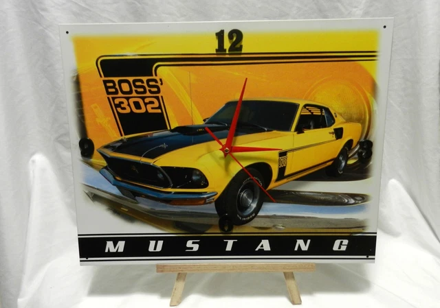 1969 Ford Mustang Boss 302 V8 Sportsroof Fastback Tin Sign Wall Clock Yellow 1969 Ford Mustang Boss 302 V8 Sportsroof Fastback Tin Sign Wall Clock Yellow