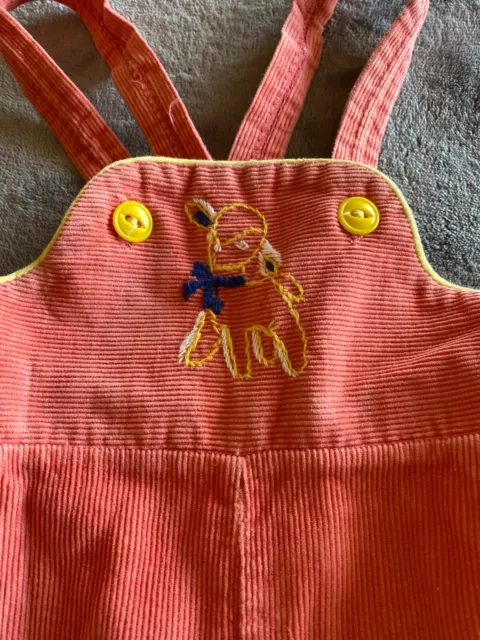 Vintage 1950s Baby Outfit Corduroy Overalls For 1yr Old With Lamb Design Rare! 2