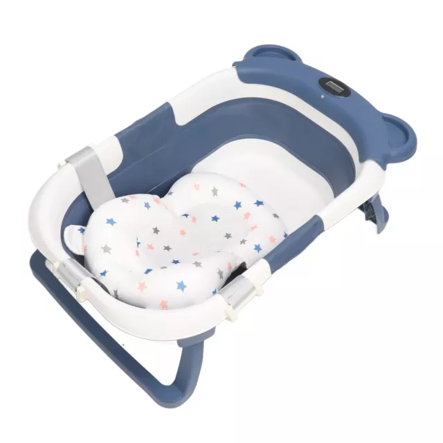 (Dark Blue)Collapsible Baby Bath Tub Slip Resistance Portable Travel Bathtub