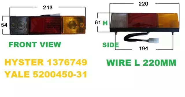 Hyster 1376749 1344798 Yale 5200450-31 Rear Tail Light 220Mm Long Wire Connector