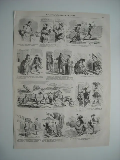Caricatures 1862. Le Trimestre, Revue Passee Par Cham. 12 Caricatures + Legendes