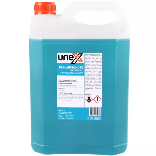 5L UNEX KÜHLERFROSTSCHUTZ GRÜN+BLAU -40°C KÜHLMITTEL für VW AUDI BMW MERCEDES