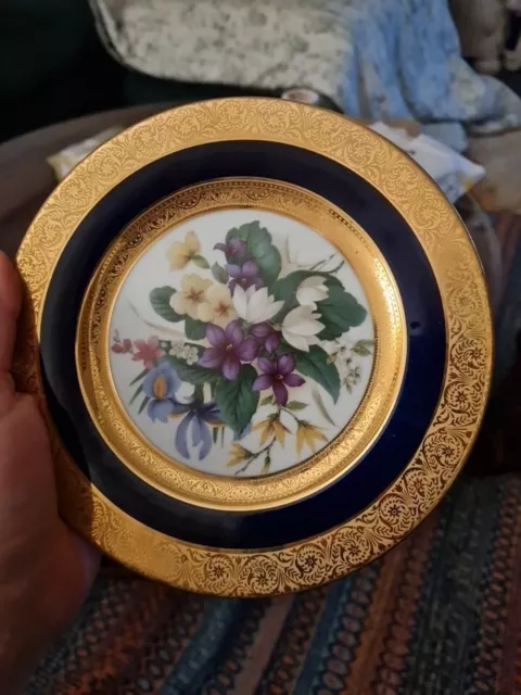 Limoges France, Vintage, Legle Blue with Gold Trim, Floral Plate, 18.5cm