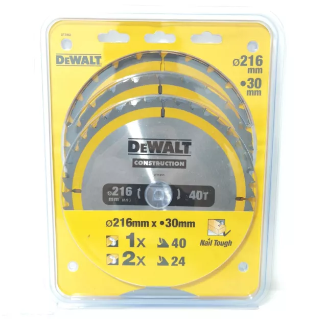 Hoja de sierra circular DeWalt Construction DT1962 216 mm 24/40T 3 piezas