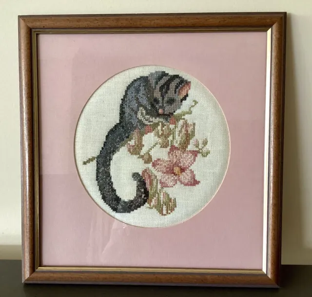 Vintage Embroidered Sugar Glider In Lace Bark Tree Beautifully Framed 1996