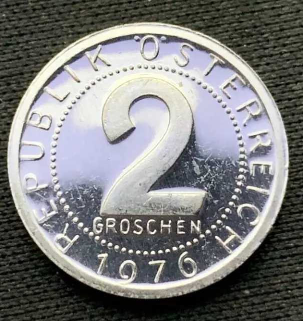 1976 Austria 2 Groschen Coin PROOF  ( Mintage 45K )  Rare World Coin     #N62