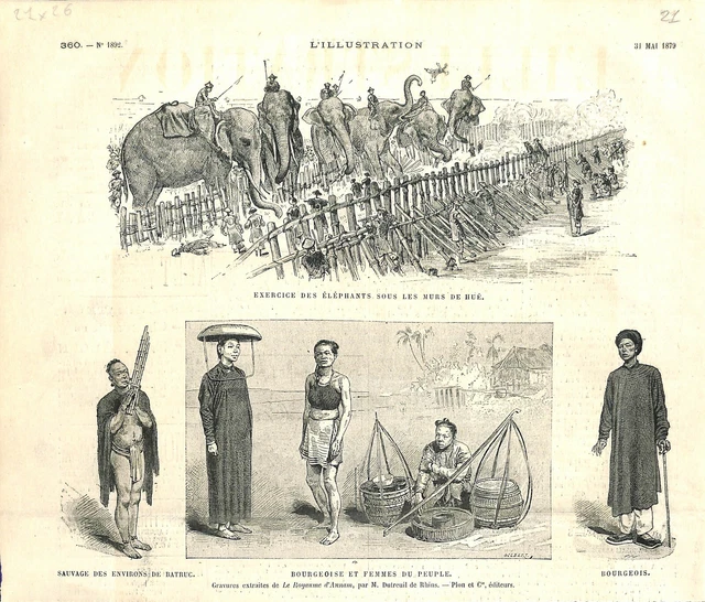 Peuple Royaume d'Annam Viêt Nam Vietnam joueur de flûte de Batruc GRAVURE 1879