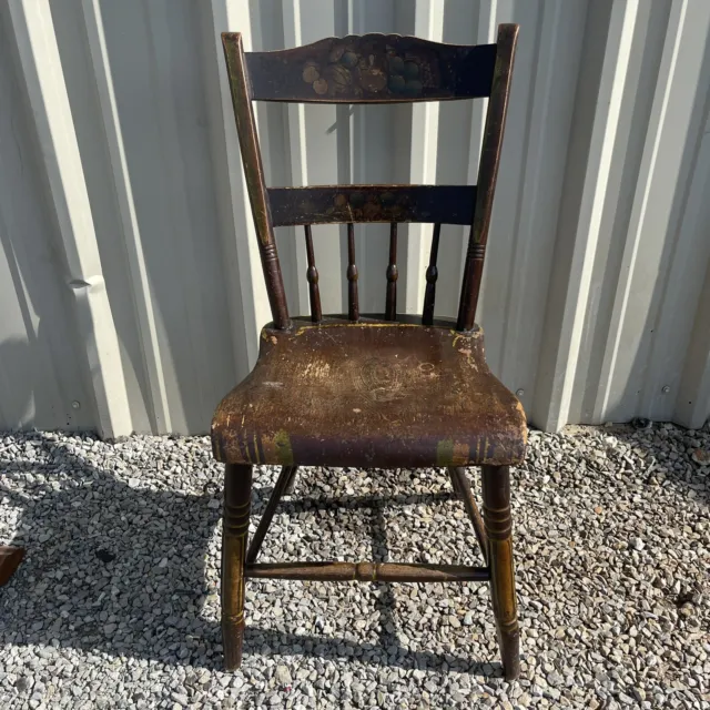 Antique Arrow-back Hitchcock Side Wood Chair with Original Stencil Decoration
