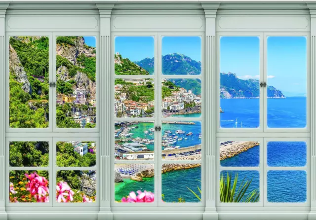 Vlies Fototapete XXL 3D Ausblick Fenster Optik Meer Landschaft Wohnzimmer Tapete