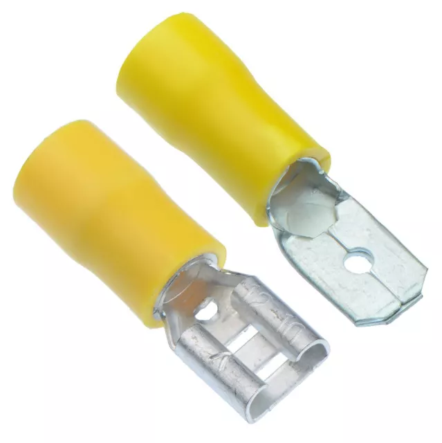 50 x PAIRS Yellow 6.3mm Male + Female Insulated Crimp Spade Connector