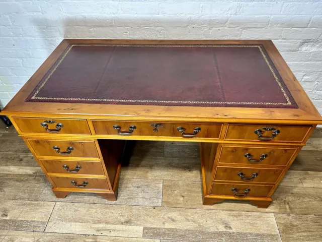 Antique Style Yew Wood Pedestal  Desk  . Free Delivery Available