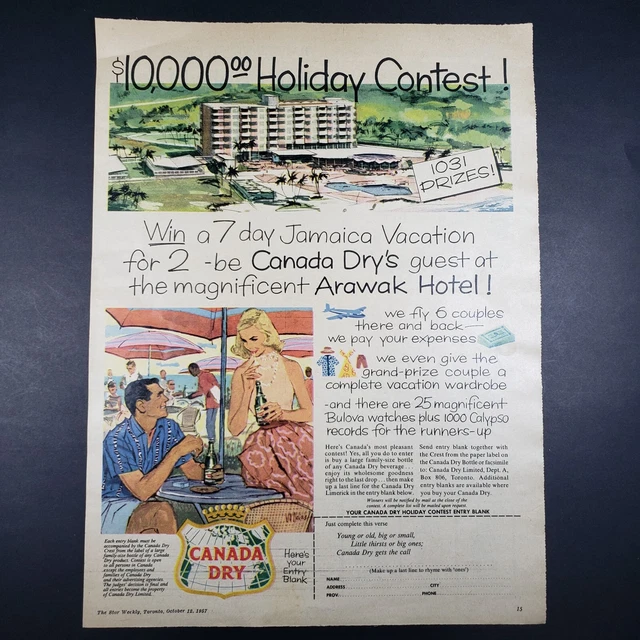 1957 Print Ad Canada Dry Beverages Couple At Umbrella Table Drinking