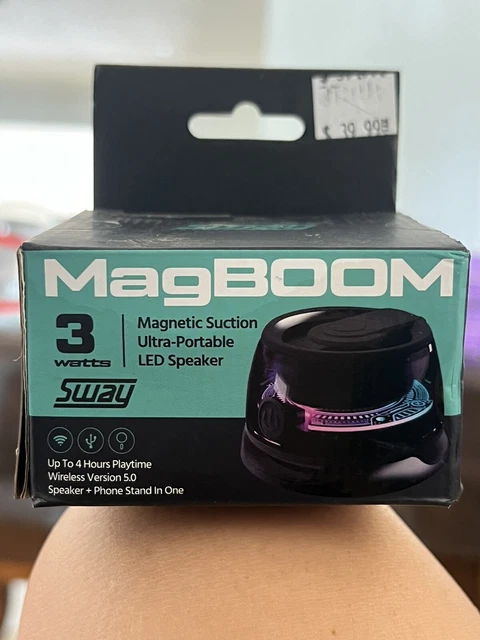 SWAY MagBoom Magnetic Portable Bluetooth Music Speaker Supports MagSafe Devices 3Watt LED, TWS Capable, Attach to Golf Cart Or Any Metal Surface SWAY MAGBOOM SPEAKER Magnetic Suction 3 Watt Bluetooth Portable