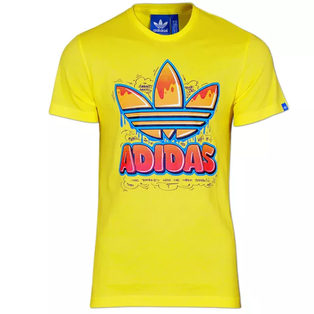 adidas Originals Herren T-Shirt Trefoil Graffiti Print Logo Gr.S gelb